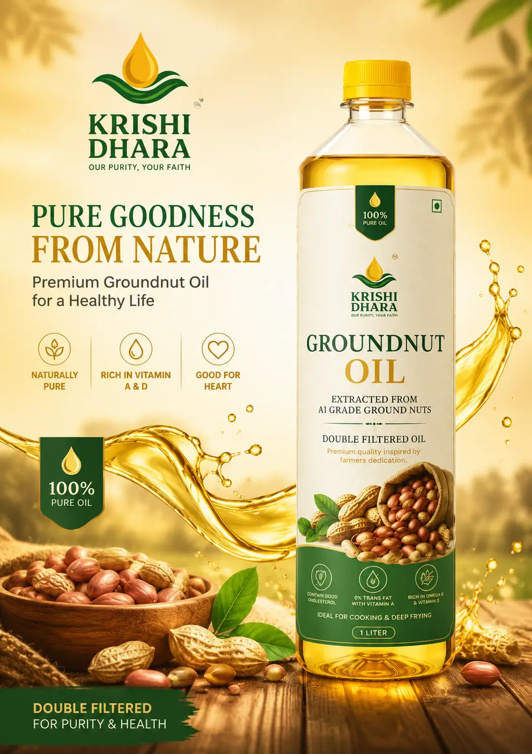 Krishi Dhara Groundnut Oil 1 Liter Bottle Creative