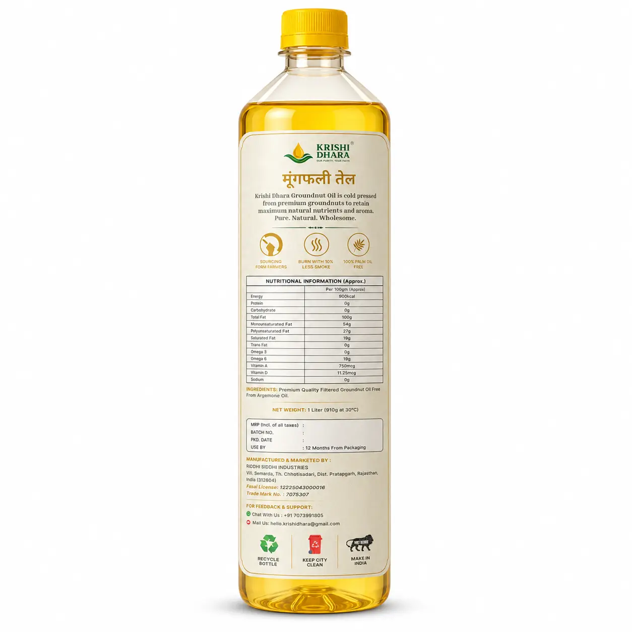Krishi Dhara Groundnut Oil 1L Bottle Back Side